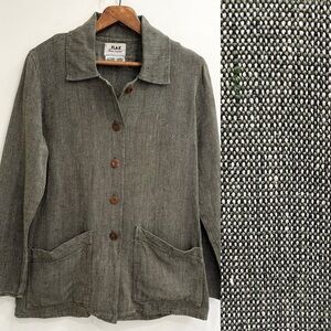 Vintage Flax By Jeanne Engelhart Multi Color Plaid Linen Jacket Long Line Small